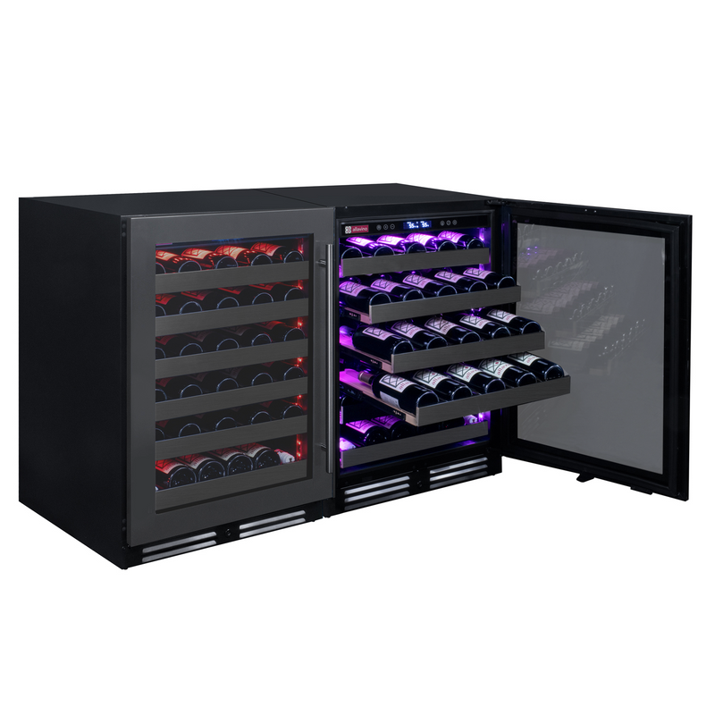 Allavino Reserva Series 100 Bottle 34" Undercounter Dual Zone Side-by-Side Wine Coolers with Black Stainless Steel Doors