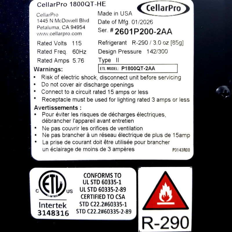 CellarPro 1800QT-HE Wine Cooling Unit