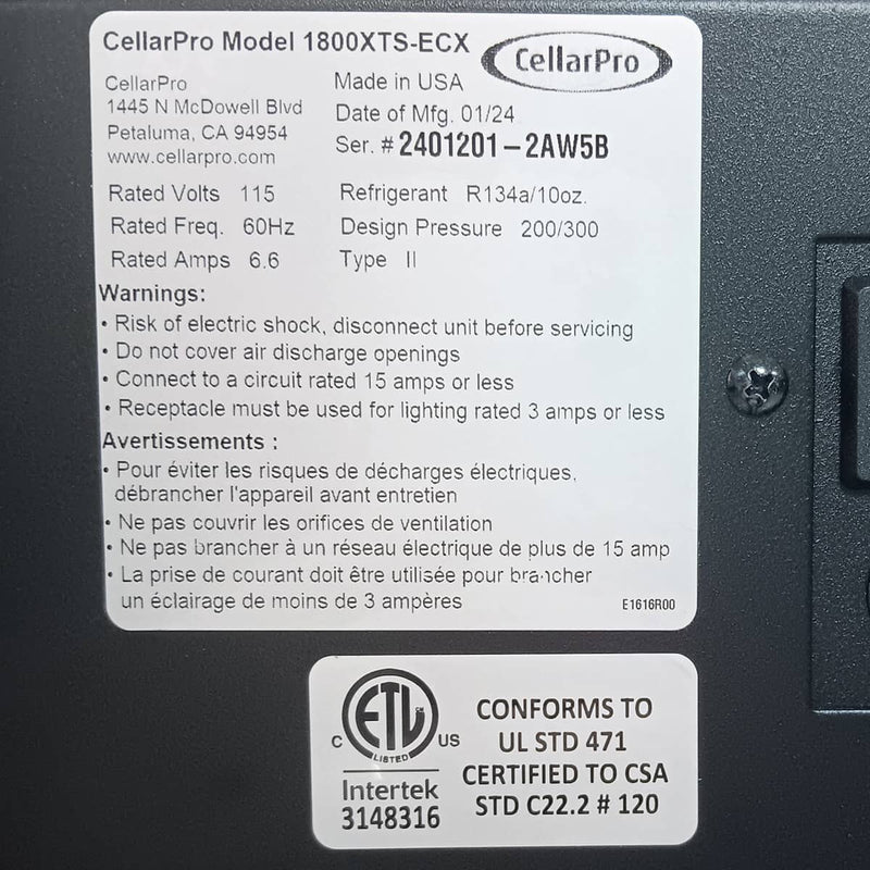 CellarPro 1800XTS-ECX-B Beer Cooling Unit