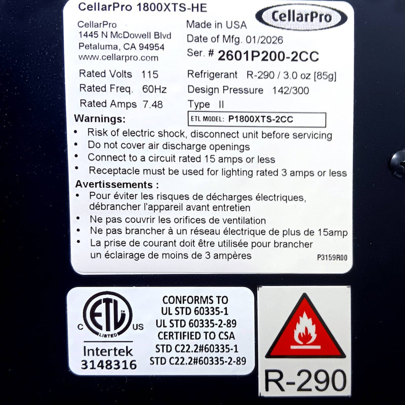 CellarPro 1800XTS-HE Wine Cooling Unit
