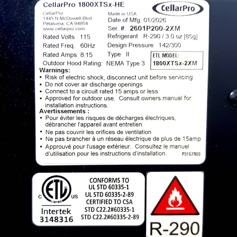 CellarPro 1800XTSX-HE Cooling Unit