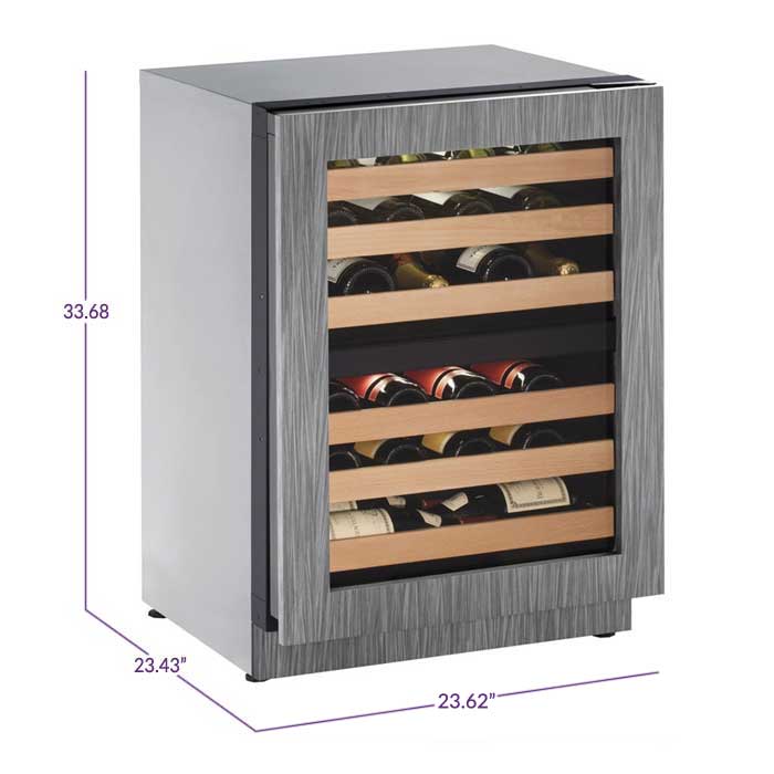 U-Line Wine Captain 43 Bottle Dual Zone Wine Refrigerator with Panel Overlay Integrated Frame Glass Door
