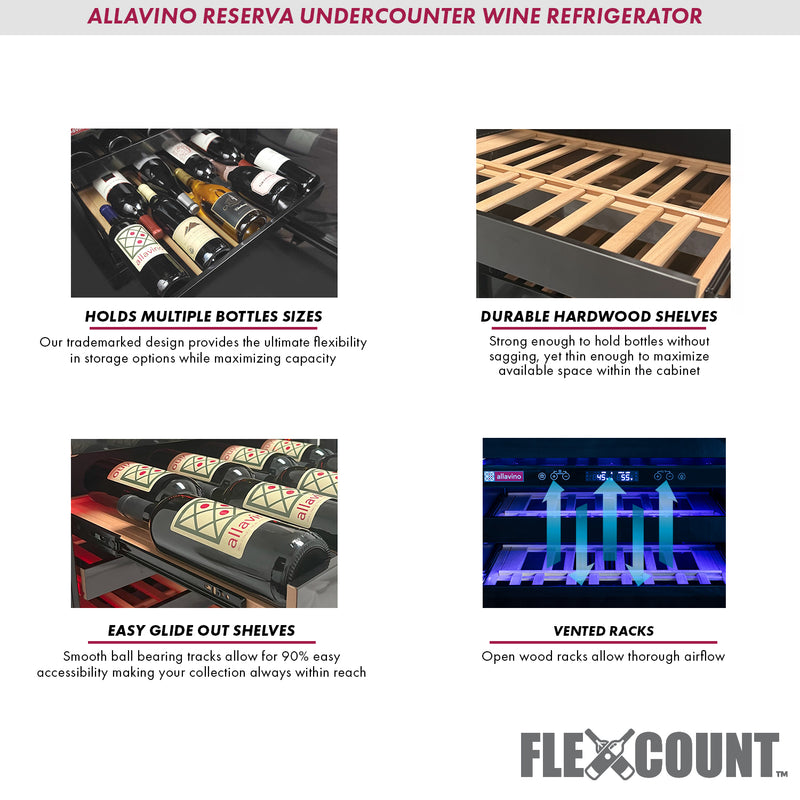 Allavino Reserva Series 100 Bottle 34" Undercounter Dual Zone Side-by-Side Wine Coolers with Black Stainless Steel Doors