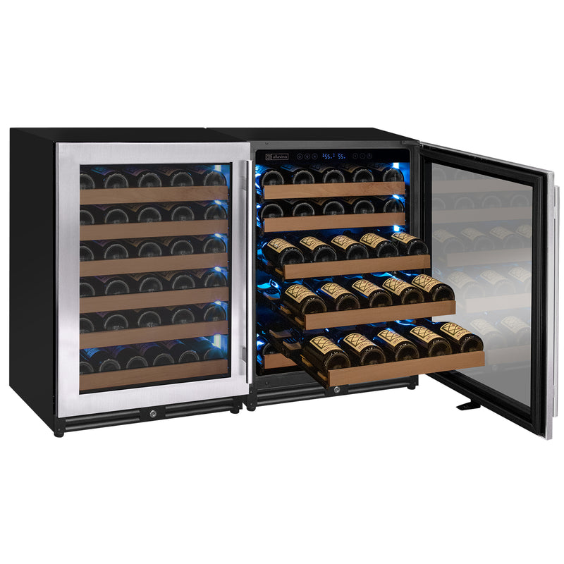 Allavino Reserva Series 102 Bottle Dual Zone Built-in Luxury Wine Refrigerator with Stainless Steel Doors - Side-by-Side