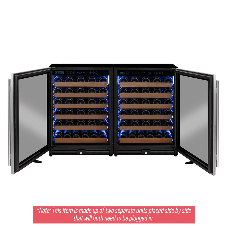 Allavino Reserva Series 102 Bottle Dual Zone Built-in Luxury Wine Refrigerator with Stainless Steel Doors - Side-by-Side
