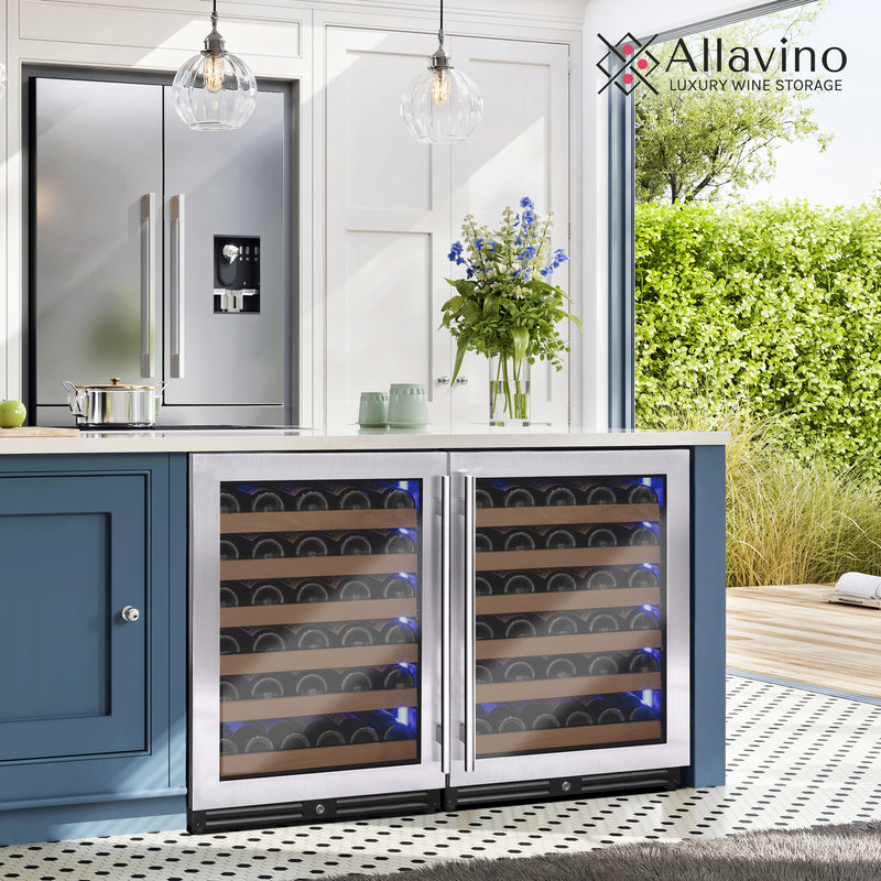 Allavino Reserva Series 102 Bottle Dual Zone Built-in Luxury Wine Refrigerator with Stainless Steel Doors - Side-by-Side