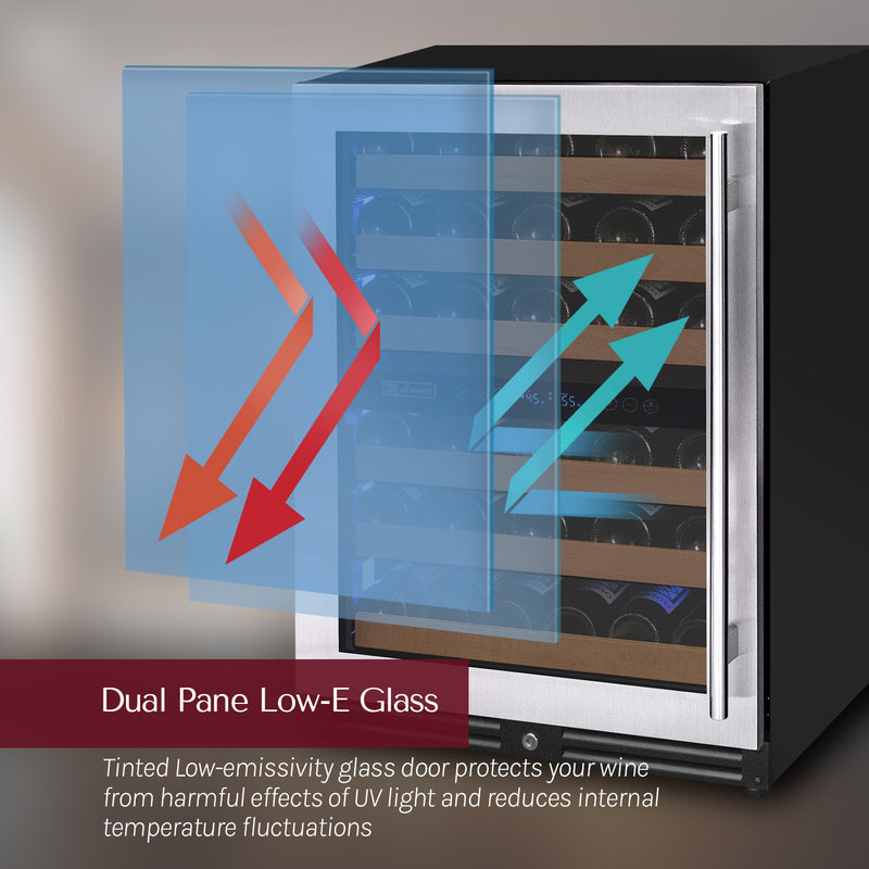 Allavino Reserva Series 102 Bottle Dual Zone Built-in Luxury Wine Refrigerator with Stainless Steel Doors - Side-by-Side