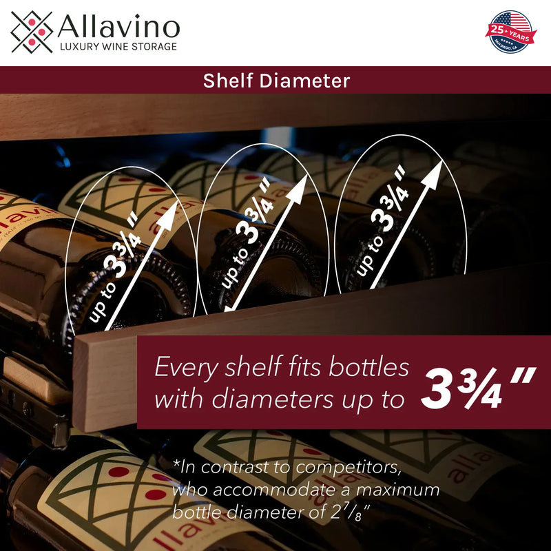 Allavino Reserva Series 102 Bottle Dual Zone Built-in Luxury Wine Refrigerator with Stainless Steel Doors - Side-by-Side