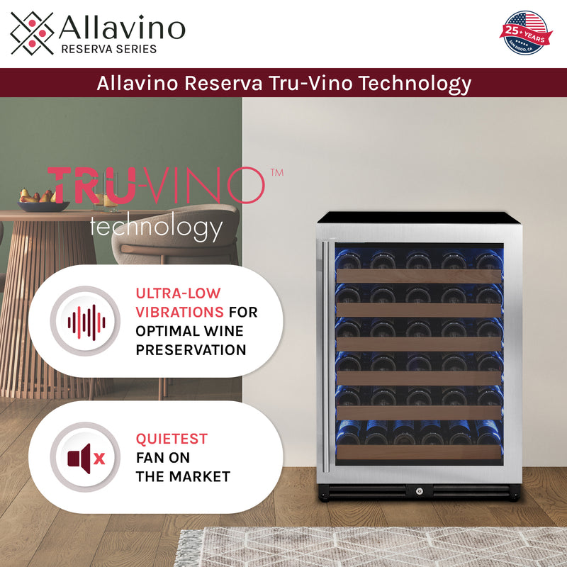 Allavino Reserva Series 102 Bottle Dual Zone Built-in Luxury Wine Refrigerator with Stainless Steel Doors - Side-by-Side