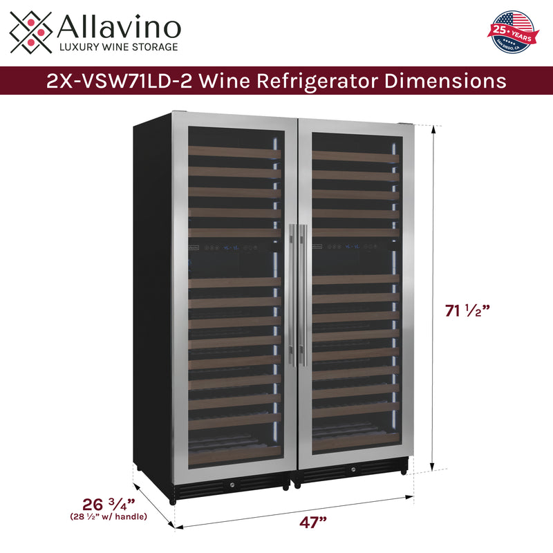Allavino Reserva Series 344 Bottle Four Zone Built-In Side-by-Side Wine Refrigerator with Stainless Steel Doors