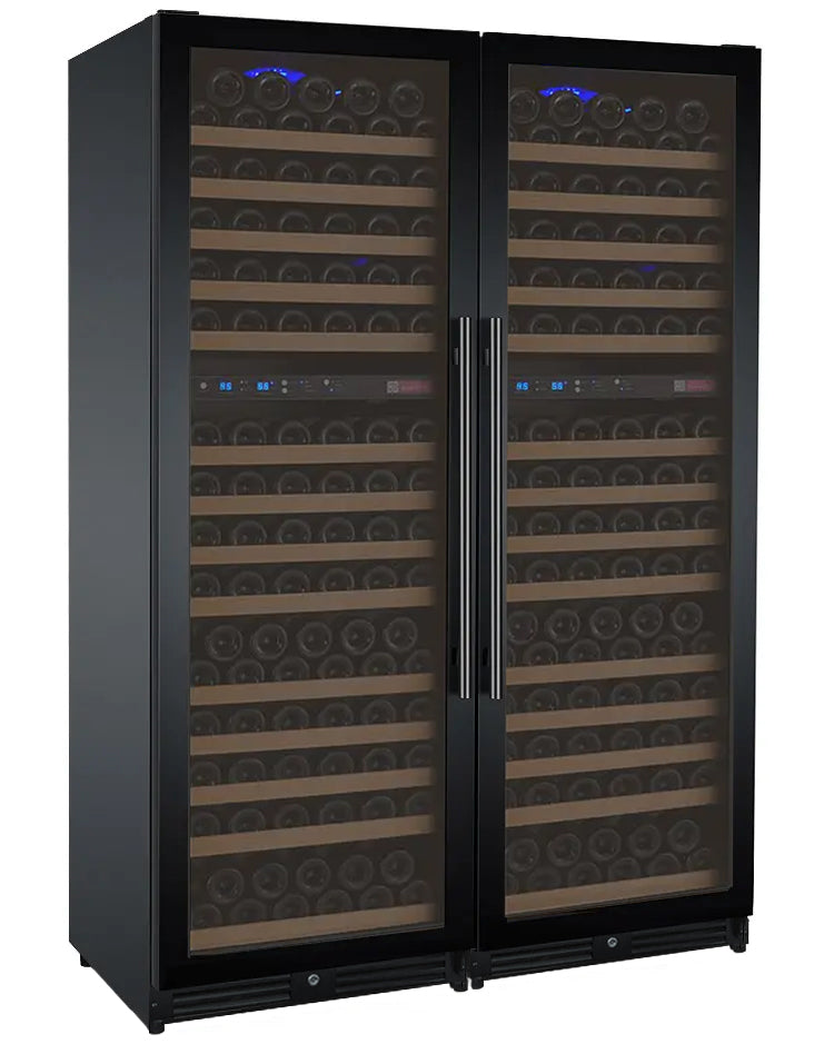 Allavino FlexCount Series 344 Bottle Four Zone Tall Side-by-Side Wine Refrigerators with Black Doors