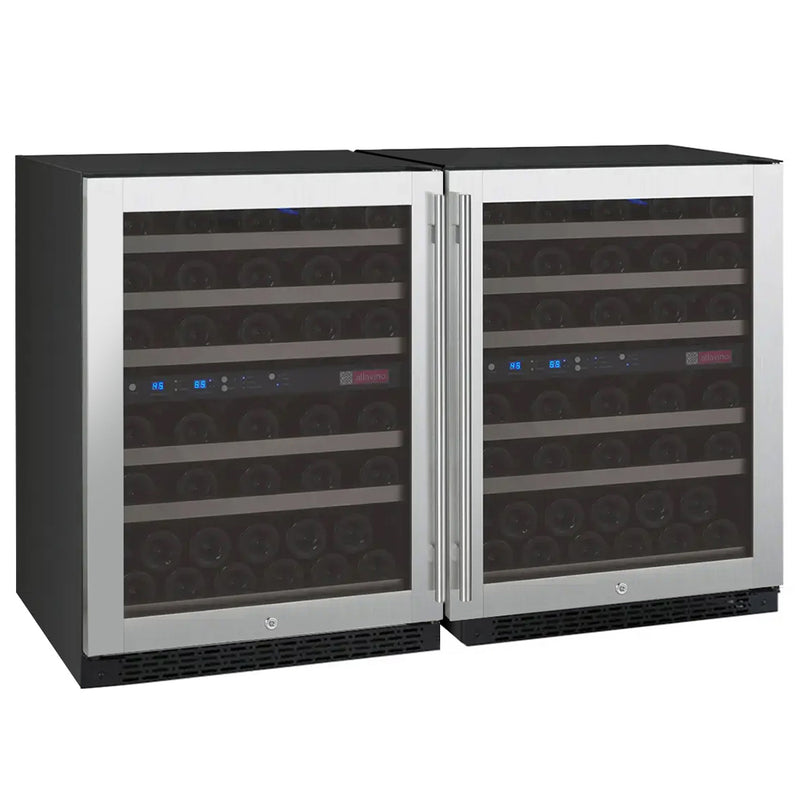 Allavino FlexCount Series 112 Bottle Four Zone Undercounter Side-by-Side Wine Refrigerators with Stainless Steel Doors