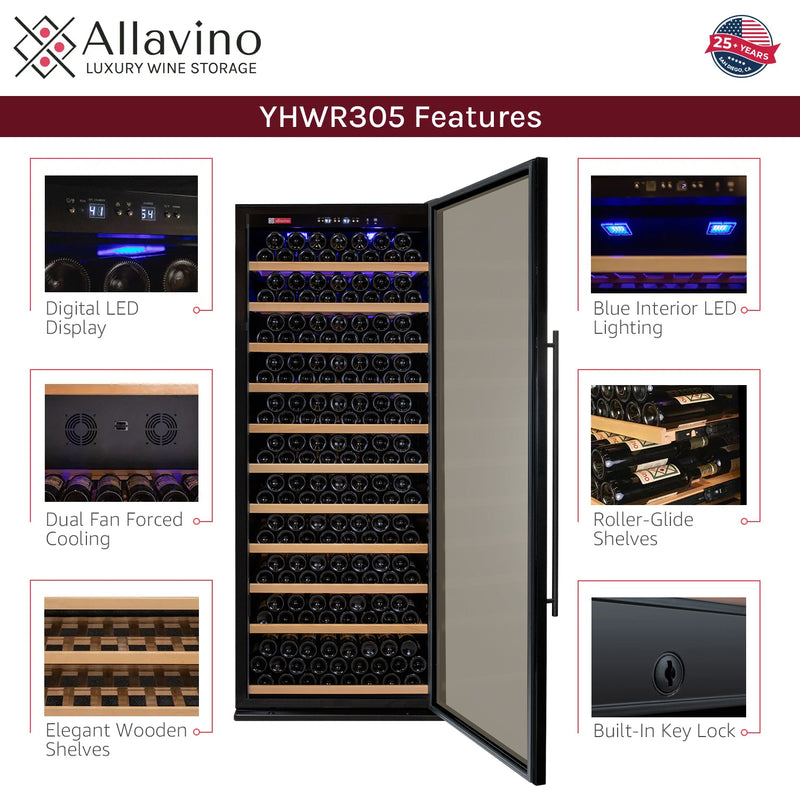 Allavino Vite Series 610 Bottle Dual Zone Tall Side-by-Side Wine Refrigerator with Black Doors