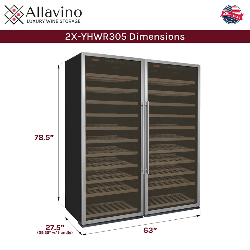 Allavino Vite Series 610 Bottle Tall Dual Zone Side-by-Side Wine Refrigerators with Stainless Steel Doors