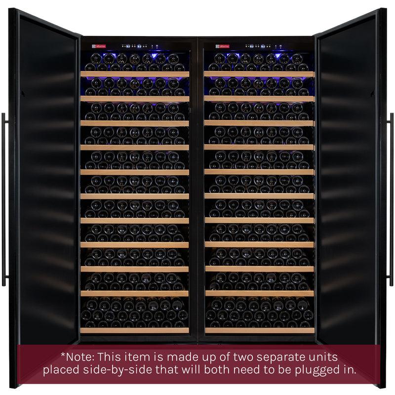 Allavino Vite Series 610 Bottle Dual Zone Freestanding Large Capacity Side-by-Side Wine Refrigerator with Solid Black Doors