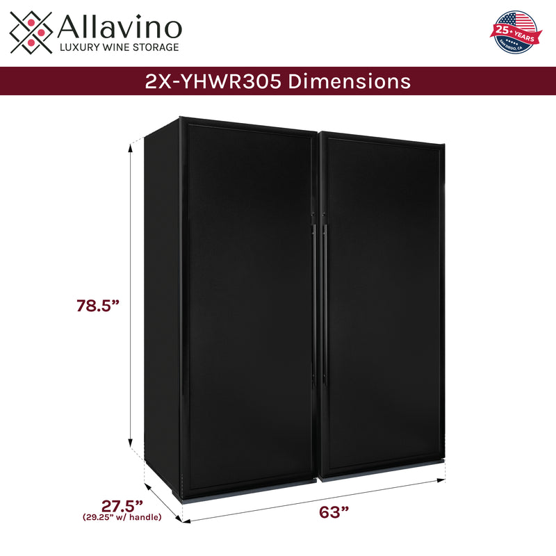 Allavino Vite Series 610 Bottle Dual Zone Freestanding Large Capacity Side-by-Side Wine Refrigerator with Solid Black Doors