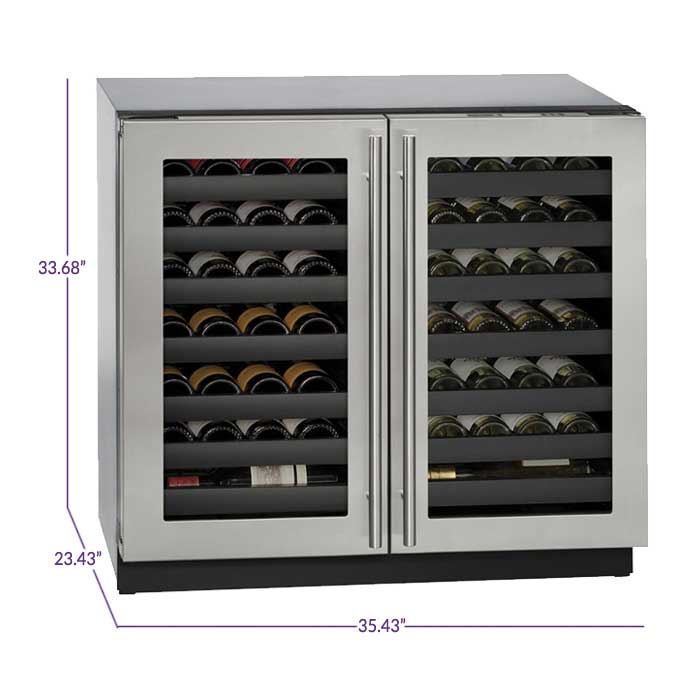 U-Line 36" Wide 3000 Series 62 Bottle Dual Zone Stainless Steel Wine Refrigerator