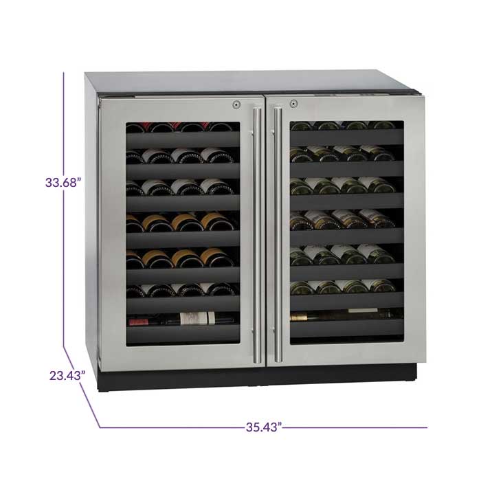 U-Line 36" Wide 3000 Series Dual Zone Stainless Steel Wine Refrigerator