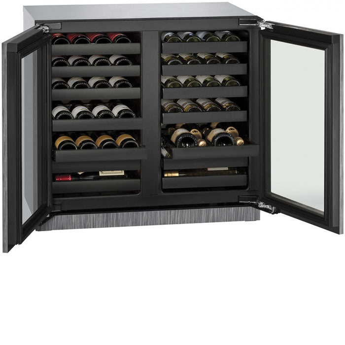 U-Line 36" Wide 3000 Series 62 Bottle Dual Zone Panel Overlay Wine Refrigerator