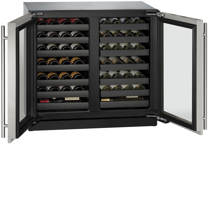 U-Line 36" Wide 3000 Series 62 Bottle Dual Zone Stainless Steel Wine Refrigerator
