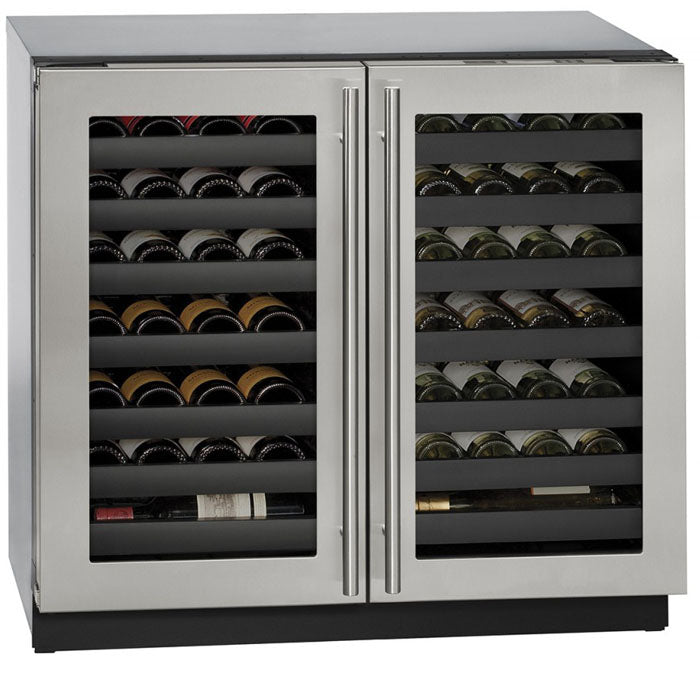 U-Line 36" Wide 3000 Series 62 Bottle Dual Zone Stainless Steel Wine Refrigerator