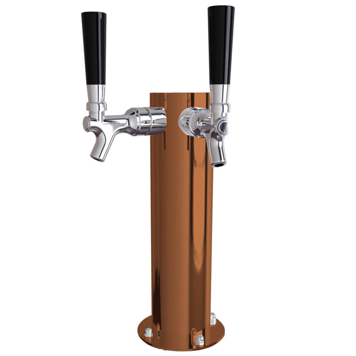 Stainless Steel Cylinder Beer Tower - Dual Tap (Air Chilled) Candy Copper   - Toronto Brewing