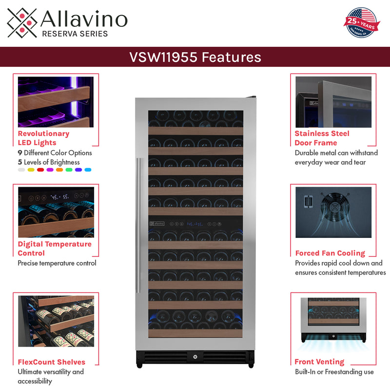 Allavino reserva 3Z-VSW11955-S stainless steel three zone wine refrigerator