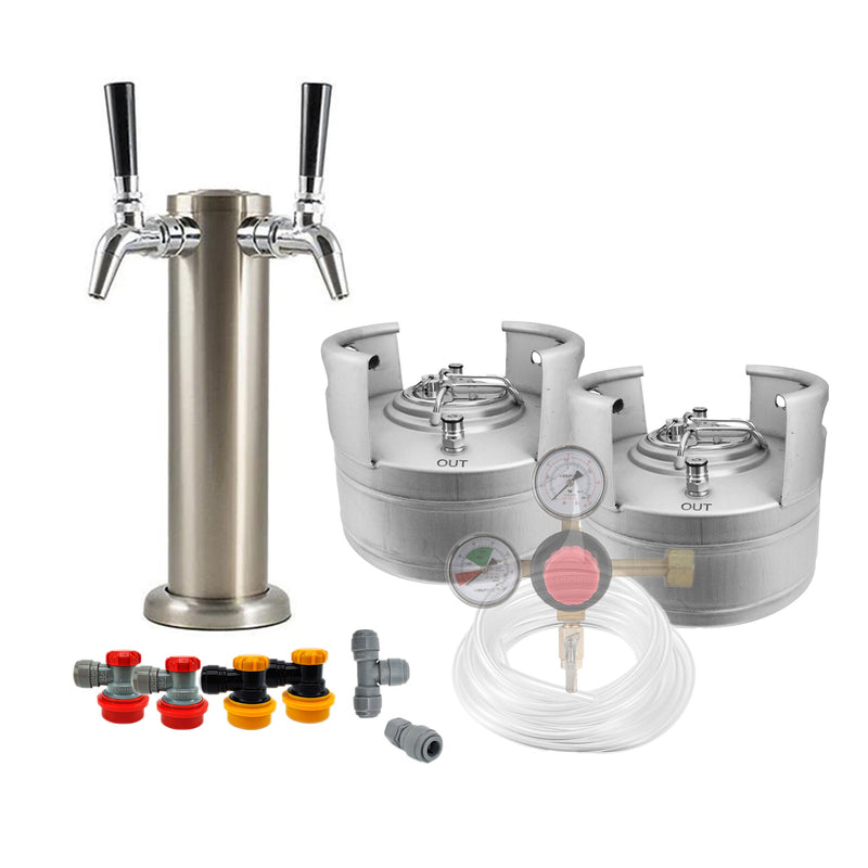 Ball Lock Homebrew Kegging Kit with Two 1.5 Gallon Cornelius Keg, Double Tap Tower and Regulator    - Toronto Brewing