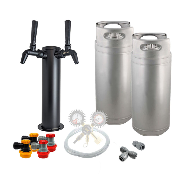 Ball Lock Homebrew Kegging Kit with Two 5 Gallon Cornelius Kegs, Black Phantom Double Tap Tower and Regulator    - Toronto Brewing