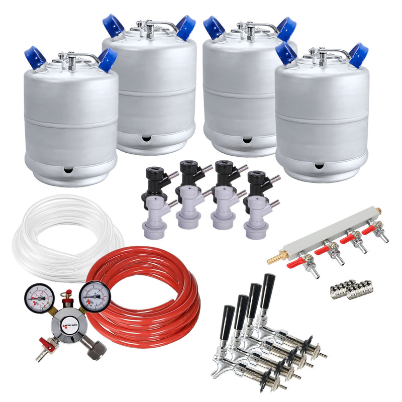 Ball Lock Homebrew Kegging Kit for Four 2.5 Gallon Cornelius Kegs with Beer Shanks, 4 Way Gas Manifold, and Dual Gauge Regulator    - Toronto Brewing