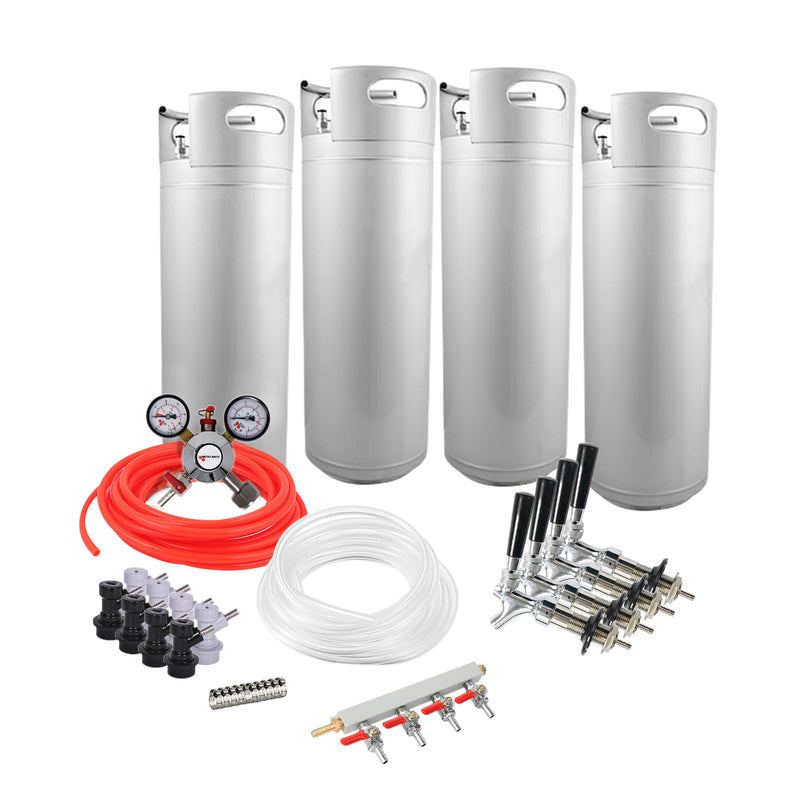 Ball Lock Homebrew Kegging Kit for Four 5 Gallon Cornelius Kegs with Beer Shanks, 4 Way Gas Manifold, and Dual Gauge Regulator    - Toronto Brewing