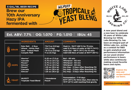 White Labs | WLP077 Tropicale Yeast Blend (PurePitch Next Generation)    - Toronto Brewing