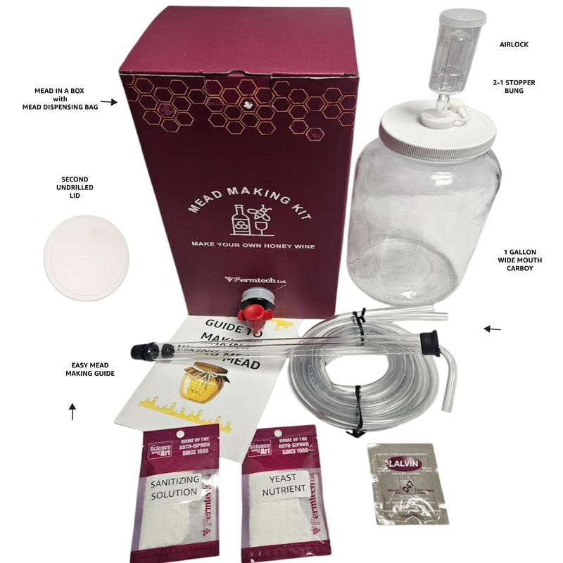 Mead Making Kit - Reusable Make Your Own Mead Kit - Yields 1 Gallon of Mead | Beer Wine Fruit  Wine Kombucha Compatibility.