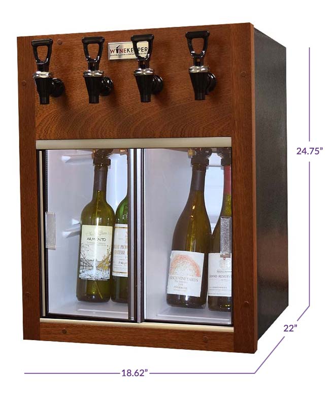 WineKeeper Napa 4 Bottle 2 Red 2 White Wine Dispenser Preservation Unit - Mahogany