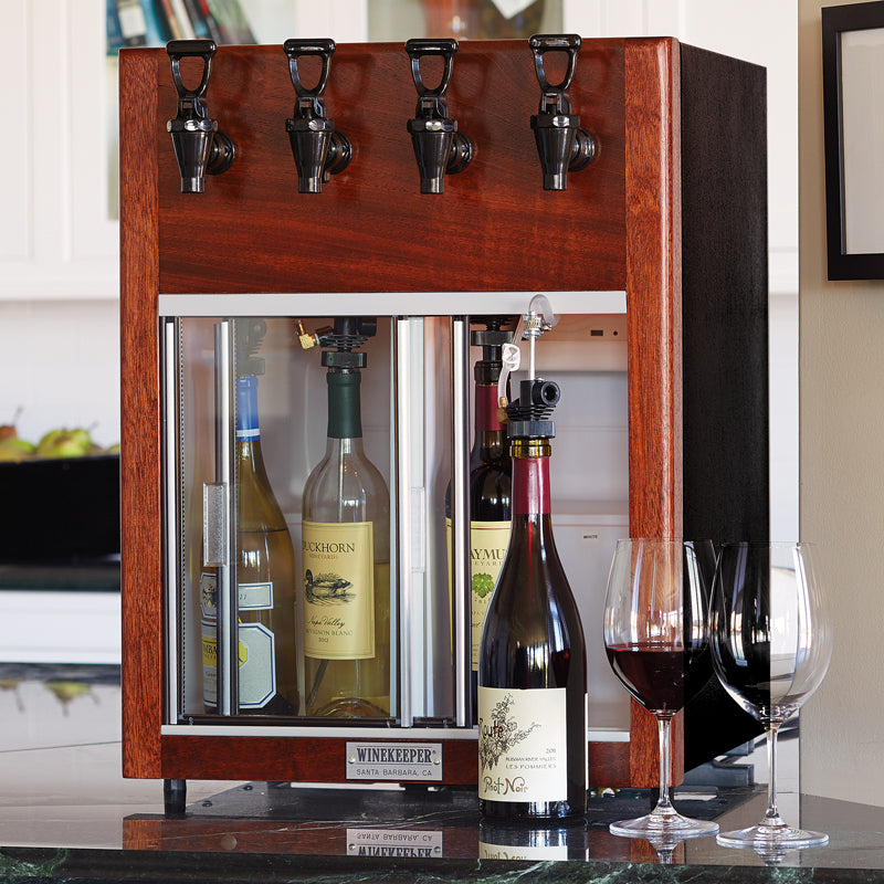WineKeeper Napa 4 Bottle 2 Red 2 White Wine Dispenser Preservation Unit - Mahogany