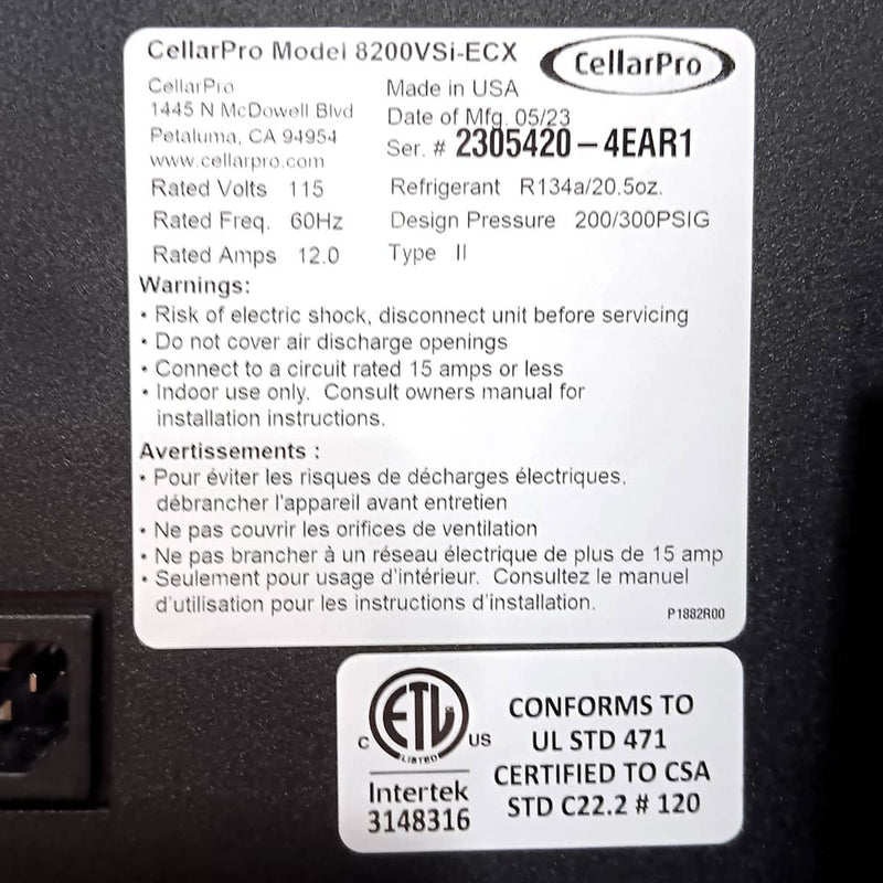 CellarPro 8200VSI-ECX Cooling Unit
