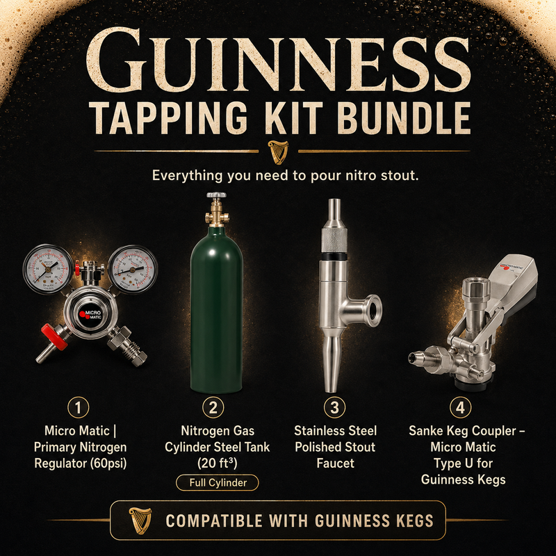 Guinness Tapping Kit Bundle with Nitrogen Tank, Regulator and U Style Coupler