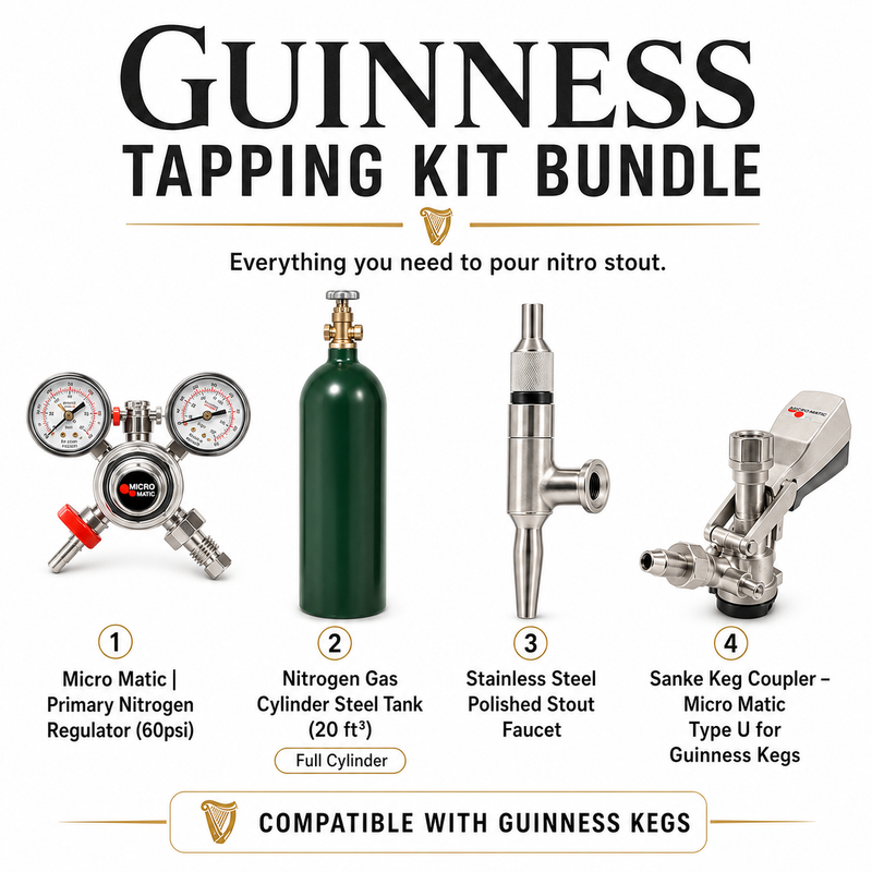Guinness Tapping Kit Bundle with Nitrogen Tank, Regulator and U Style Coupler