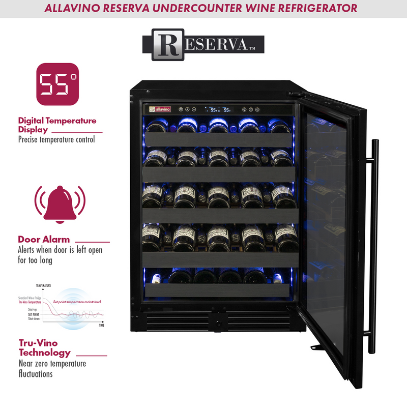 Allavino Reserva Series 100 Bottle 34" Undercounter Dual Zone Side-by-Side Wine Coolers with Black Stainless Steel Doors