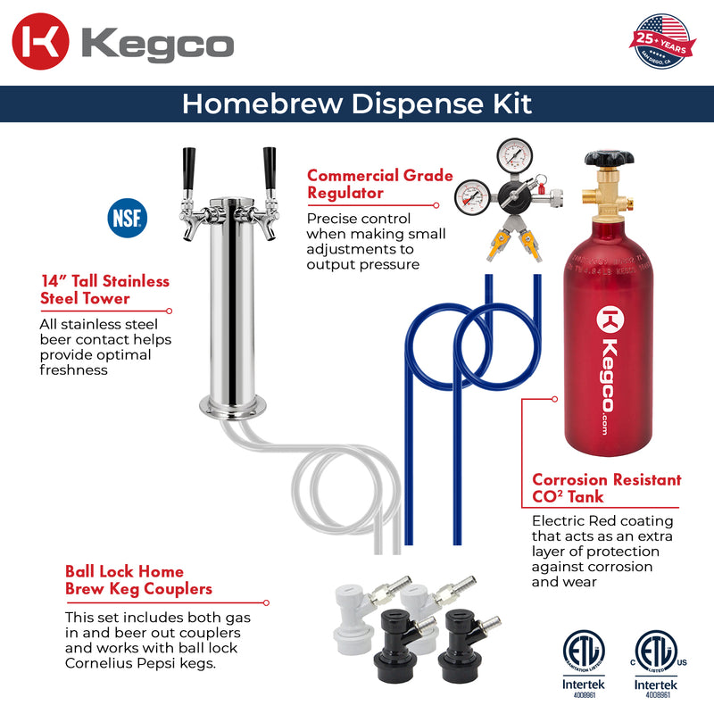 Kegco 24" Wide Homebrew Dual Tap Black Commercial Built-In Right Hinge Kegerator