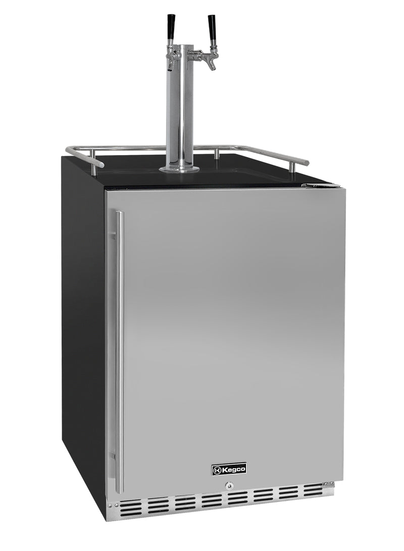 Kegco 24" Wide Homebrew Dual Tap Black Commercial Built-In Right Hinge Kegerator