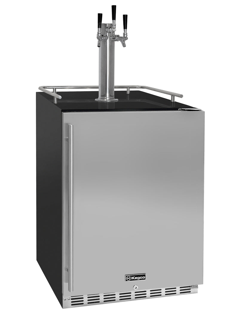 Kegco 24" Wide Homebrew Triple Tap Black Commercial Built-In Right Hinge Kegerator