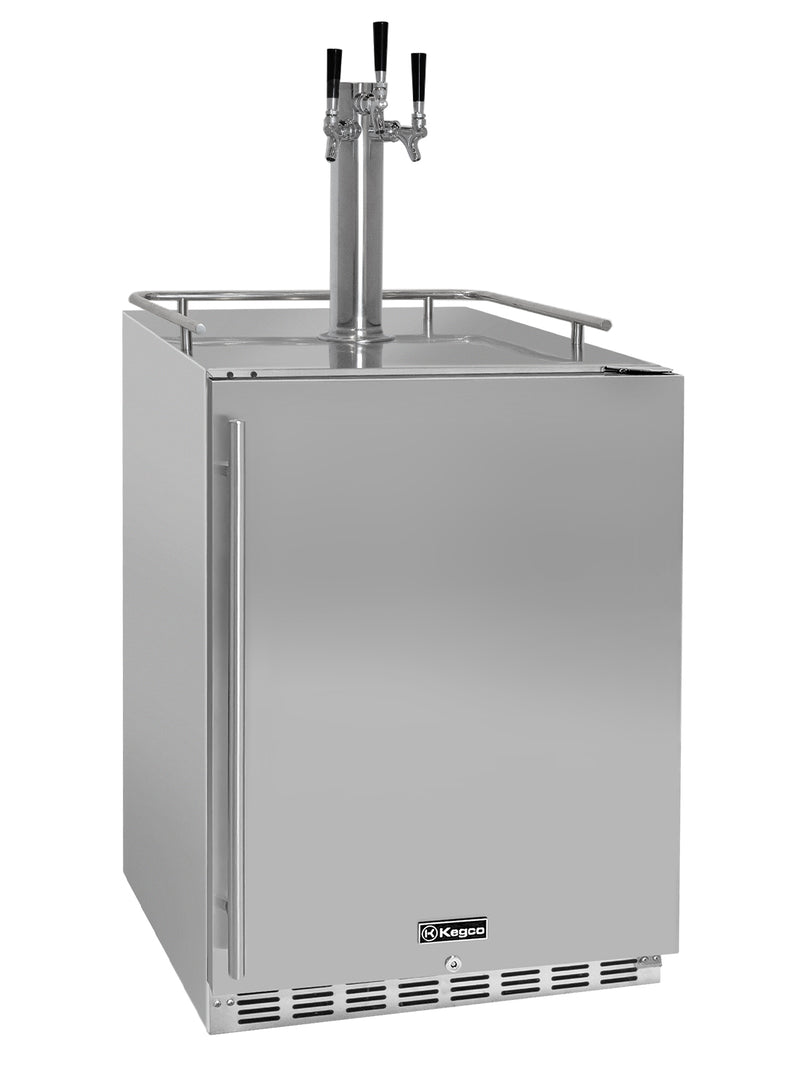 Kegco 24" Wide Outdoor Homebrew Triple Tap All Stainless Steel Built-In Right Hinge Kegerator