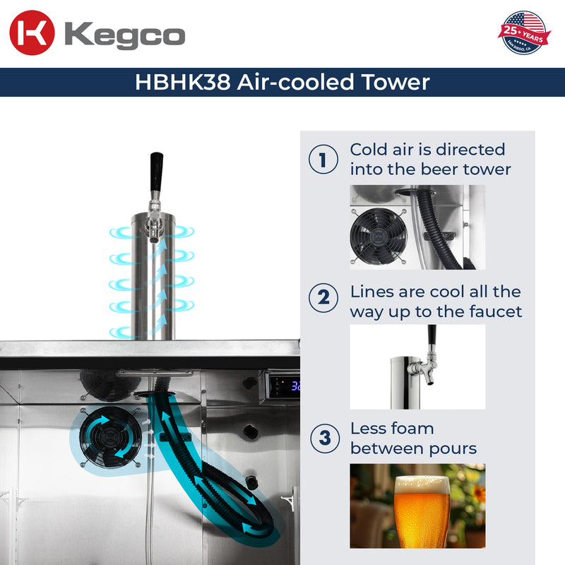 Kegco 24" Wide Outdoor Homebrew Single Tap All Stainless Steel Built-In Left Hinge Kegerator