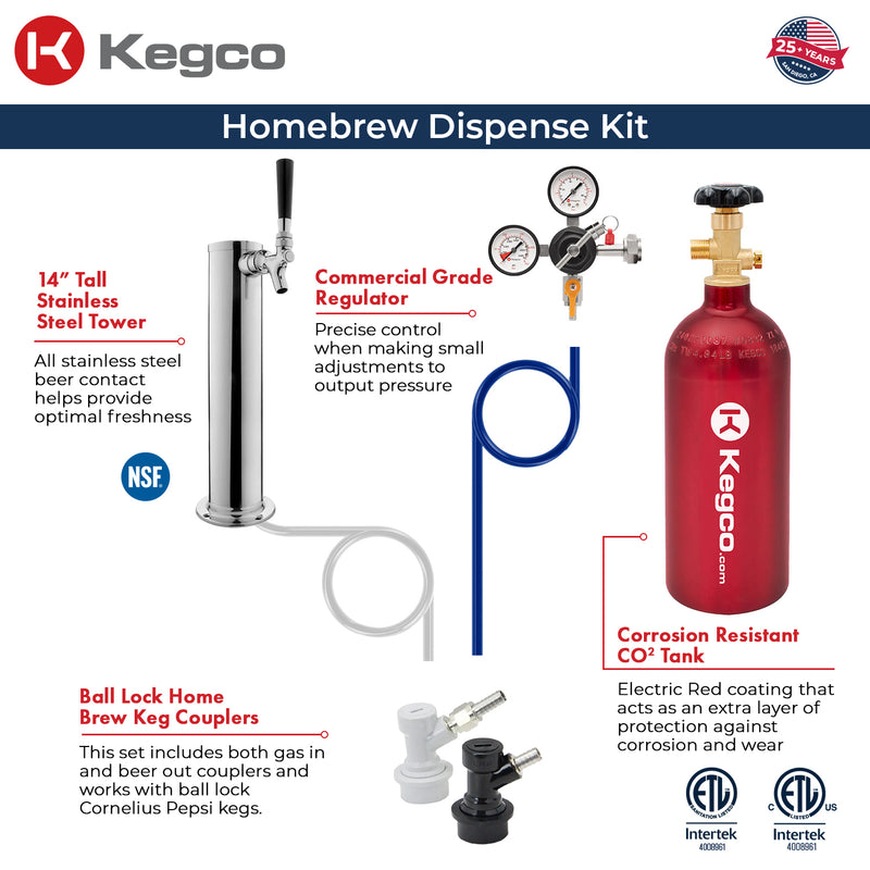 Kegco 24" Wide Outdoor Homebrew Single Tap All Stainless Steel Built-In Left Hinge Kegerator