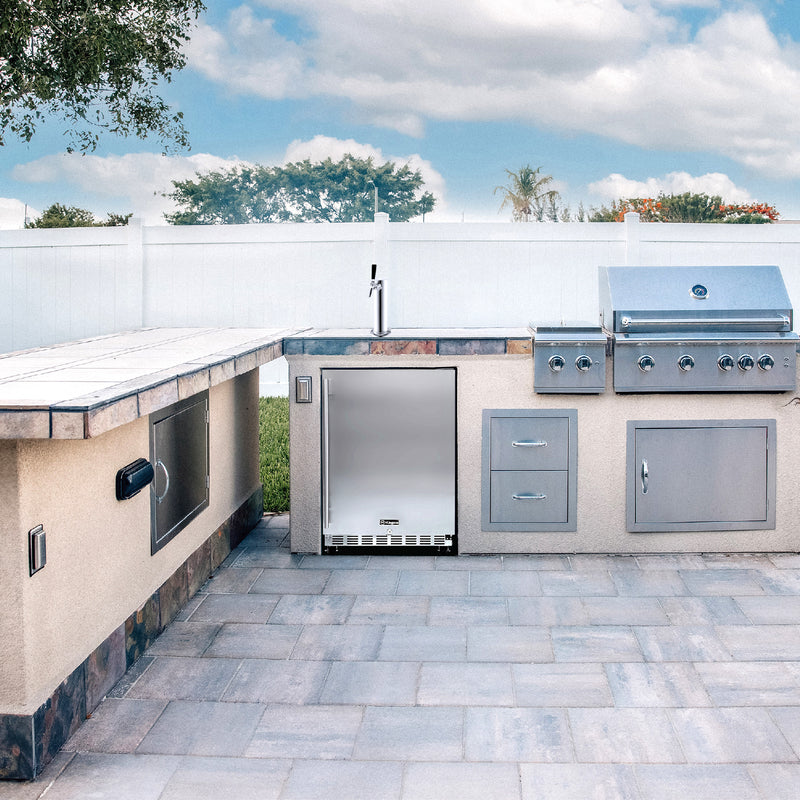 Kegco 24" Wide Outdoor Homebrew Single Tap All Stainless Steel Built-In Left Hinge Kegerator