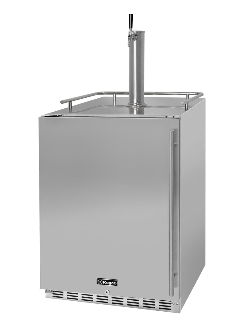Kegco 24" Wide Outdoor Homebrew Single Tap All Stainless Steel Built-In Left Hinge Kegerator