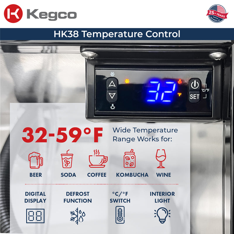 Kegco 24" Wide Outdoor Homebrew Single Tap All Stainless Steel Built-In Left Hinge Kegerator