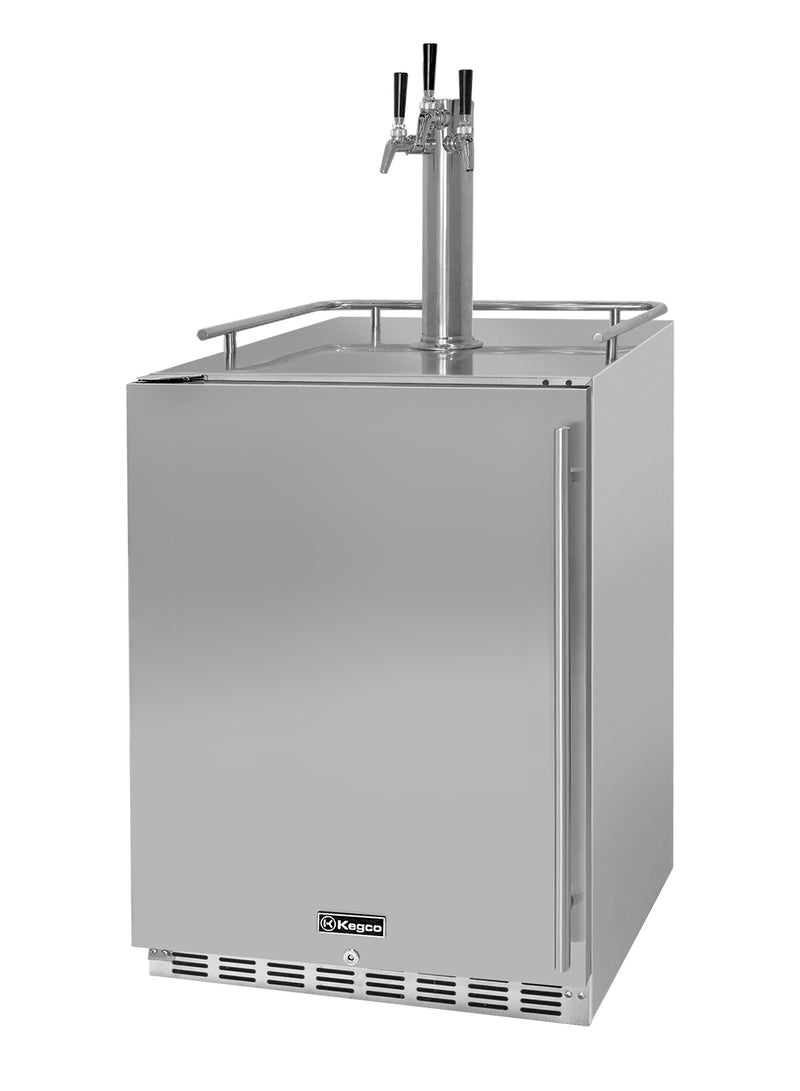 Kegco 24" Wide Outdoor Homebrew Triple Tap All Stainless Steel Built-In Left Hinge Kegerator