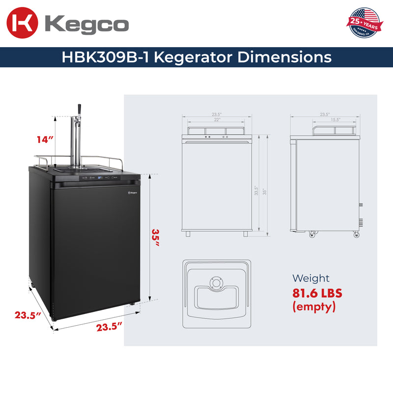 Kegco 24" Wide Homebrew Single Tap Black Digital Kegerator